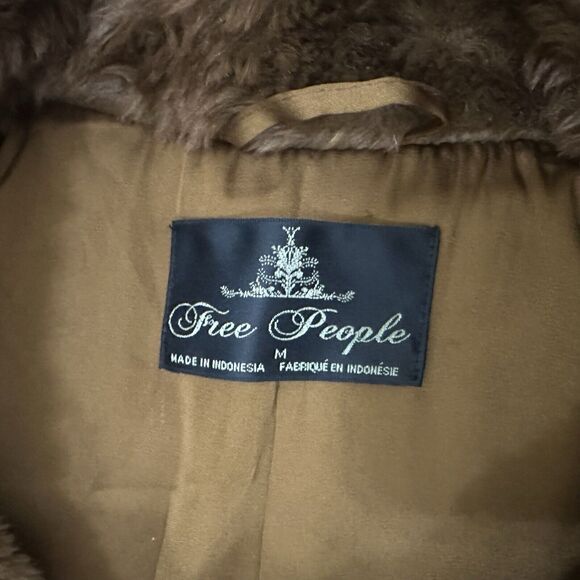 Free People Mena Brown Faux Fur Cropped Teddy Coat Jacket Women’s Size Medium - Picture 11 of 12
